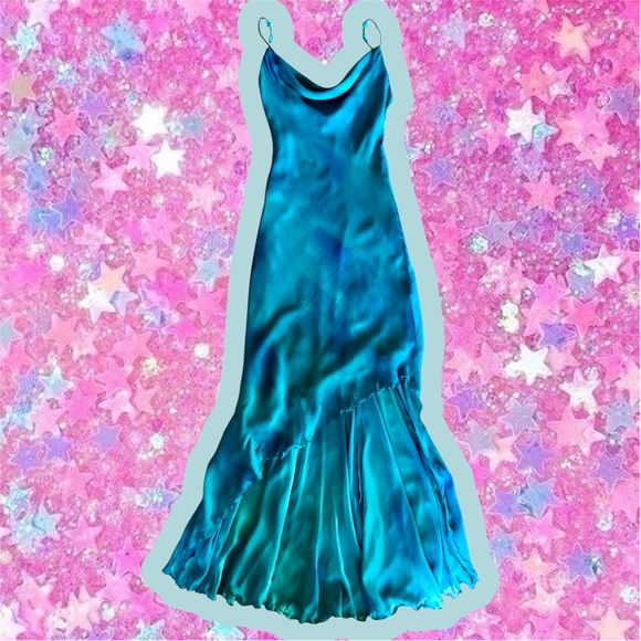 Cache Dresses & Skirts - Cache Vintage Y2K Silk Turquoise Bias Cut Gown Sz 2 Dress Slip Fairy Mermaid